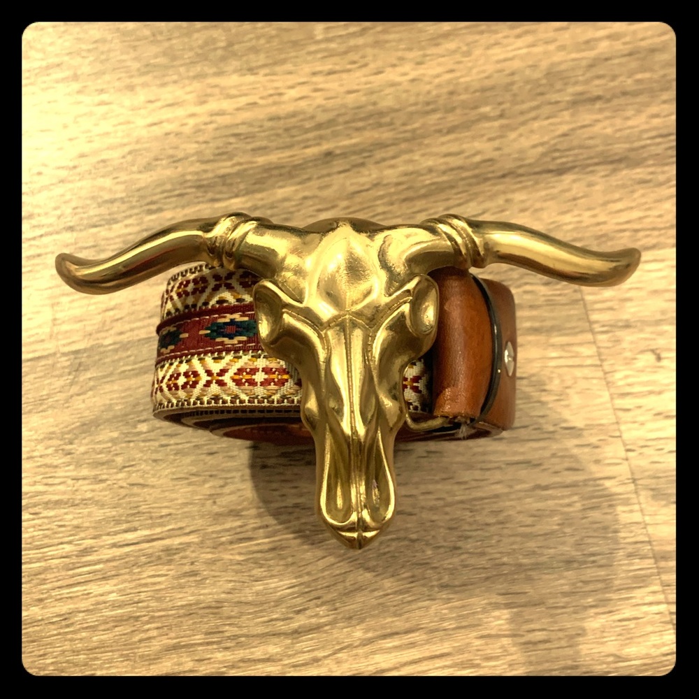Belt and Brass Bull buckle